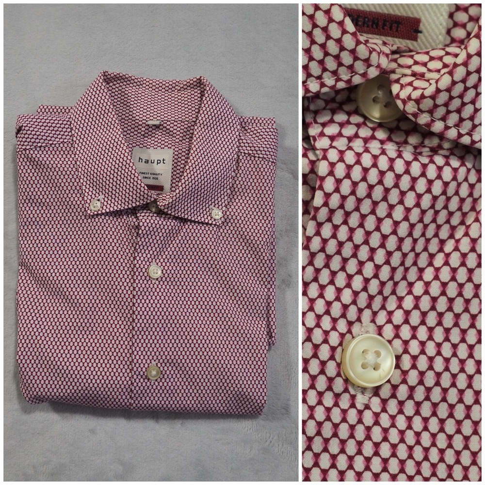 Haupt Sz 15.5/39/40  Men's Burgundy Patterned Casual Shirt